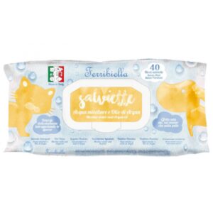 Ferribiella 40 Salviette Detergenti Acqua micellare e Olio di Argan per Cani e Gatti