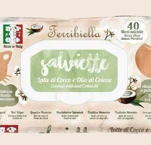 Ferribiella 40 Salviette Detergenti Latte di Cocco e Olio di Cotone per Cani e Gatti