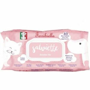 Ferribiella 40 Salviette Detergenti  Profumazione Acqua di Rose  per Cani e Gatti