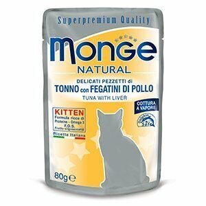 Monge - Kitten Natural Superpremium Cotti a Vapore con Tonno e Fegatini di Pollo - 80 gr