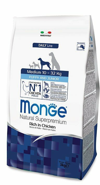 Monge Medium Puppy & Junior Ricco di Pollo - 12 Kg