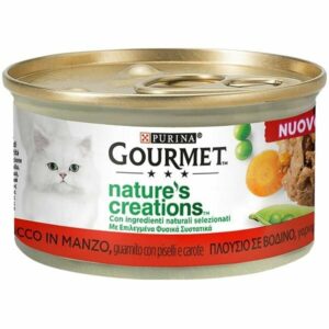 GOURMET Gold Nature's Creations, Ricco in Manzo, Guarnito con Piselli e Carote - 85 gr