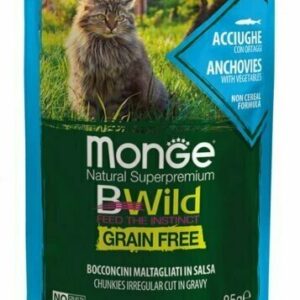 Monge Bwild -Grain Free – Bocconcini maltagliati in salsa – Acciughe con Ortaggi – Adult 85 gr