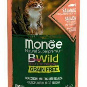 Monge Bwild - Grain Free – Bocconcini maltagliati in salsa – Salmone con Gamberetti e Ortaggi – Sterilised 85 gr