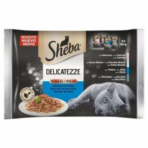Sheba - Delicatezze in Salsa Selezione del Mare  ( Salmone , Pesce Bianco, Tonno , Merluzzo) -  4 x 85 gr