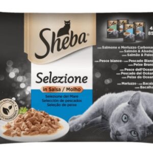 Sheba - Delicatezze in Salsa Selezione del Mare ( Salmone e Merluzzo Carbonaro, Pesce Bianco, Pesce dell' Oceano, Merluzzo) -  4 x 85 gr