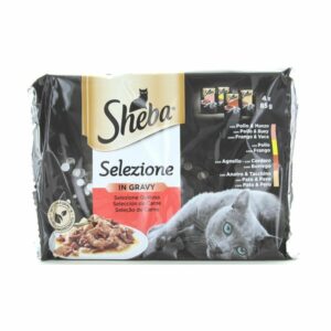Sheba - Delicatezze in Gravy Selezione Gustosa (Pollo e Manzo, Pollo, Agnello, Anatra e Tacchino) -  4 x 85 gr