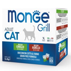 Monge - Grill Adult Cat Multipack - Coniglio e  Agnello -  12 x 85 g