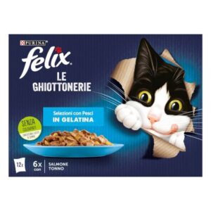 Purina Felix Le Ghiottonerie Selezioni con Pesce in gelatina - Salmone e Tonno - Confezione Multipack 12 pz