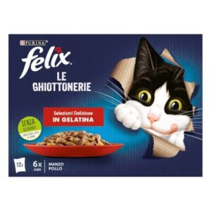 Purina Felix Le Ghiottonerie Selezioni Deliziose in gelatina - Manzo e Pollo - Confezione Multipack 12 pz