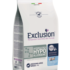 Exclusion Diet Hydrolyzed Hypoallergenic Medium/Large Breed Idrolizzato di Pesce e Amido di Mais - 12 KgPREZZO COMPRESO LA SPEDIZIONE € 100,08