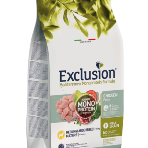 Exclusion - Mediterraneo Monoprotein Adult Medium/Large Breed Mature  con Pollo - 12 kg PREZZO COMPRESO LA SPEDIZIONE € 56,67