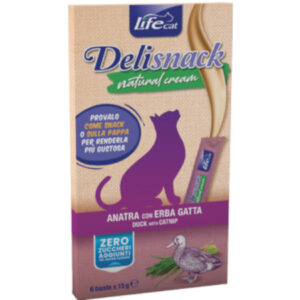Life Cat Deli Snack Natural Cream all' Anatra con Erba Gatta - 6X15 gr