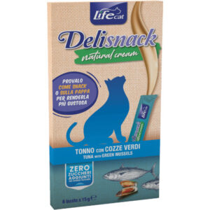 Life Cat Deli Snack Natural Cream al Tonno con Cozze Verdi - 6X15 gr